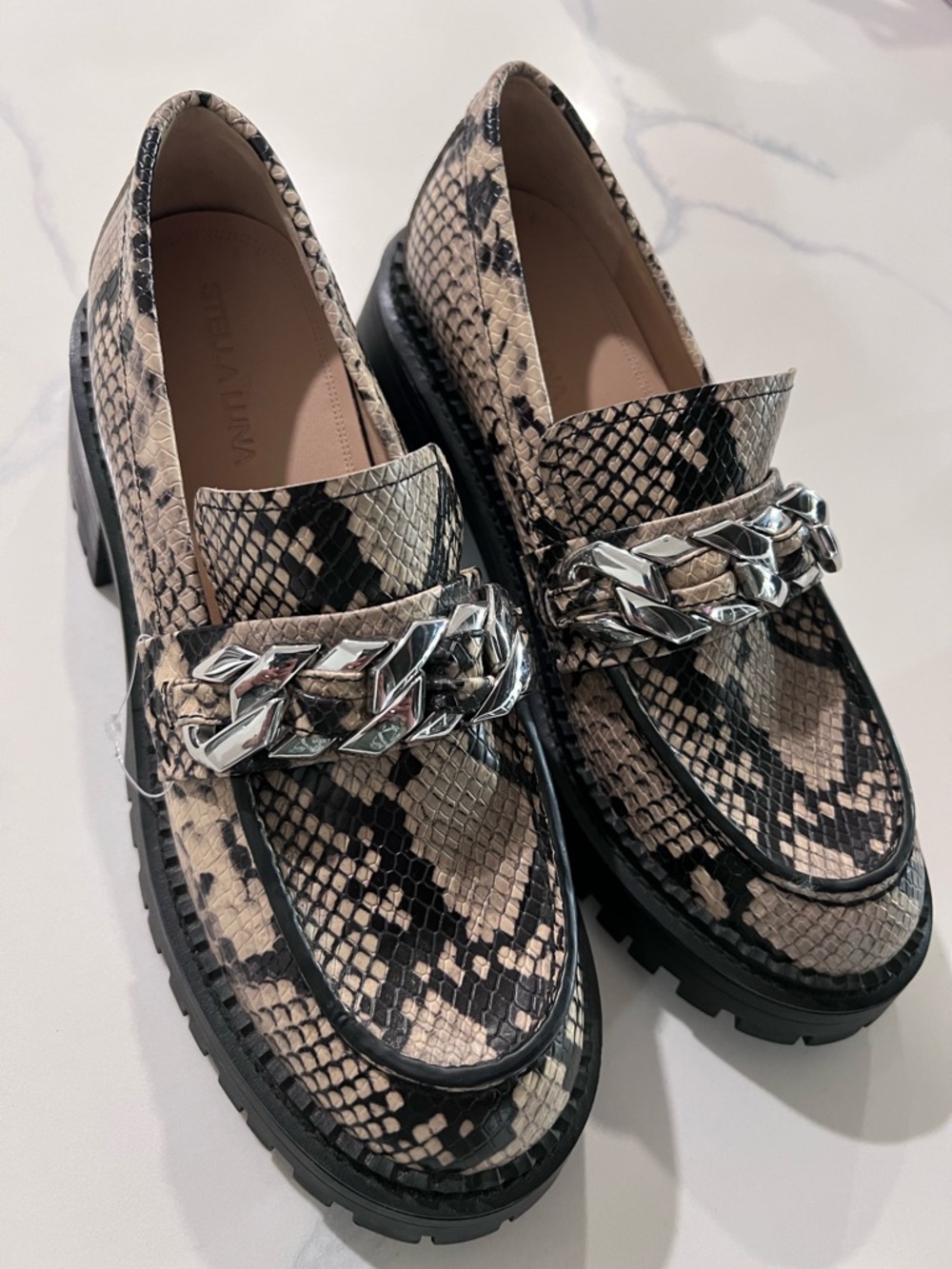Stella Luna Snakeskin Platform Loafers EU 39 Chain Chunky Designer NWOB